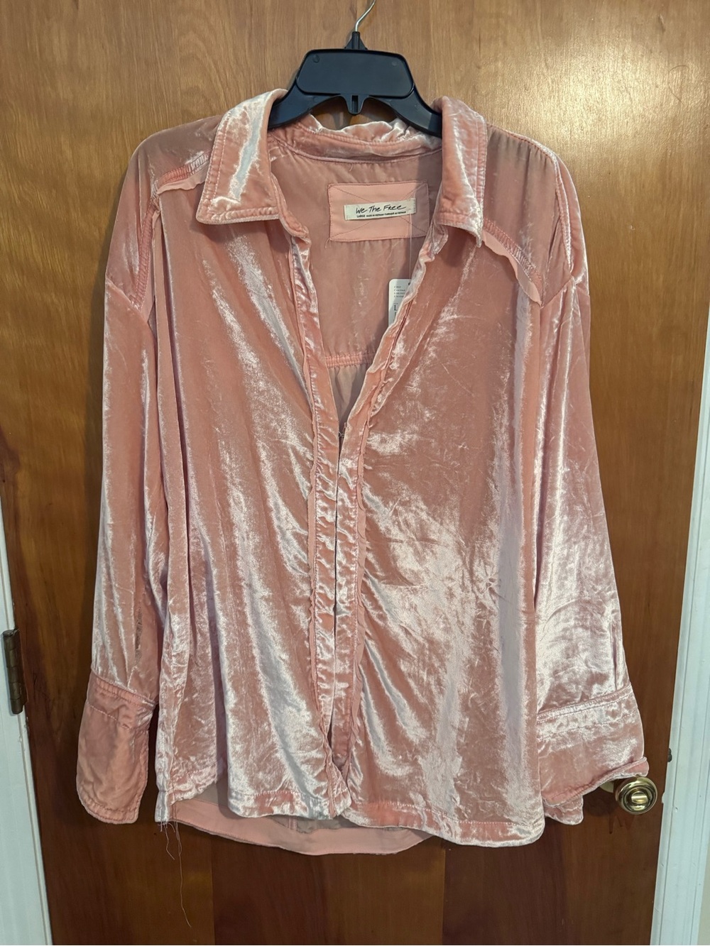 We The Free Velvet Button-Down Shirt in Dusty Pink